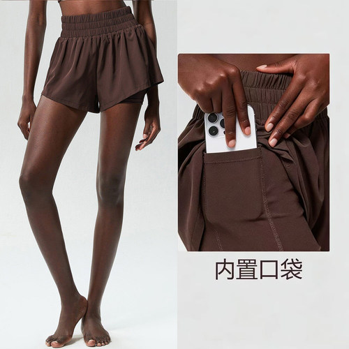 带口袋速干运动短裤女外穿高腰透气跑步专用健身裤瑜伽裤夏防走光