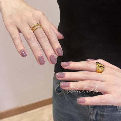 2025纯色手工短款穿戴甲成品单紫色美甲贴片精致绝美假指甲定制