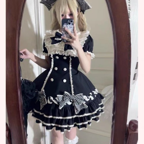 条纹千层Lolita心动玩偶洋装lo