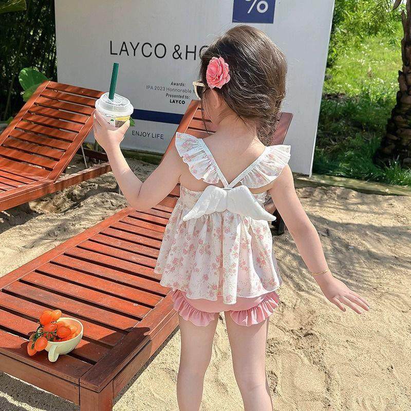 女宝宝分体游泳衣2025新款碎花儿童女童洋气速干分体超萌度假泳装