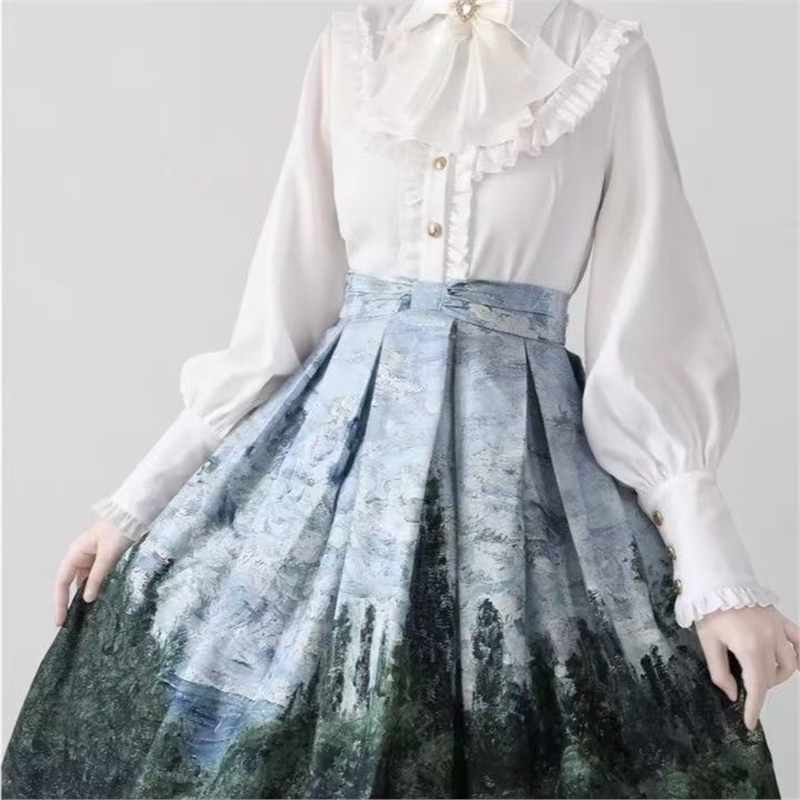 lolita春秋复古尖领荷叶边羊腿袖