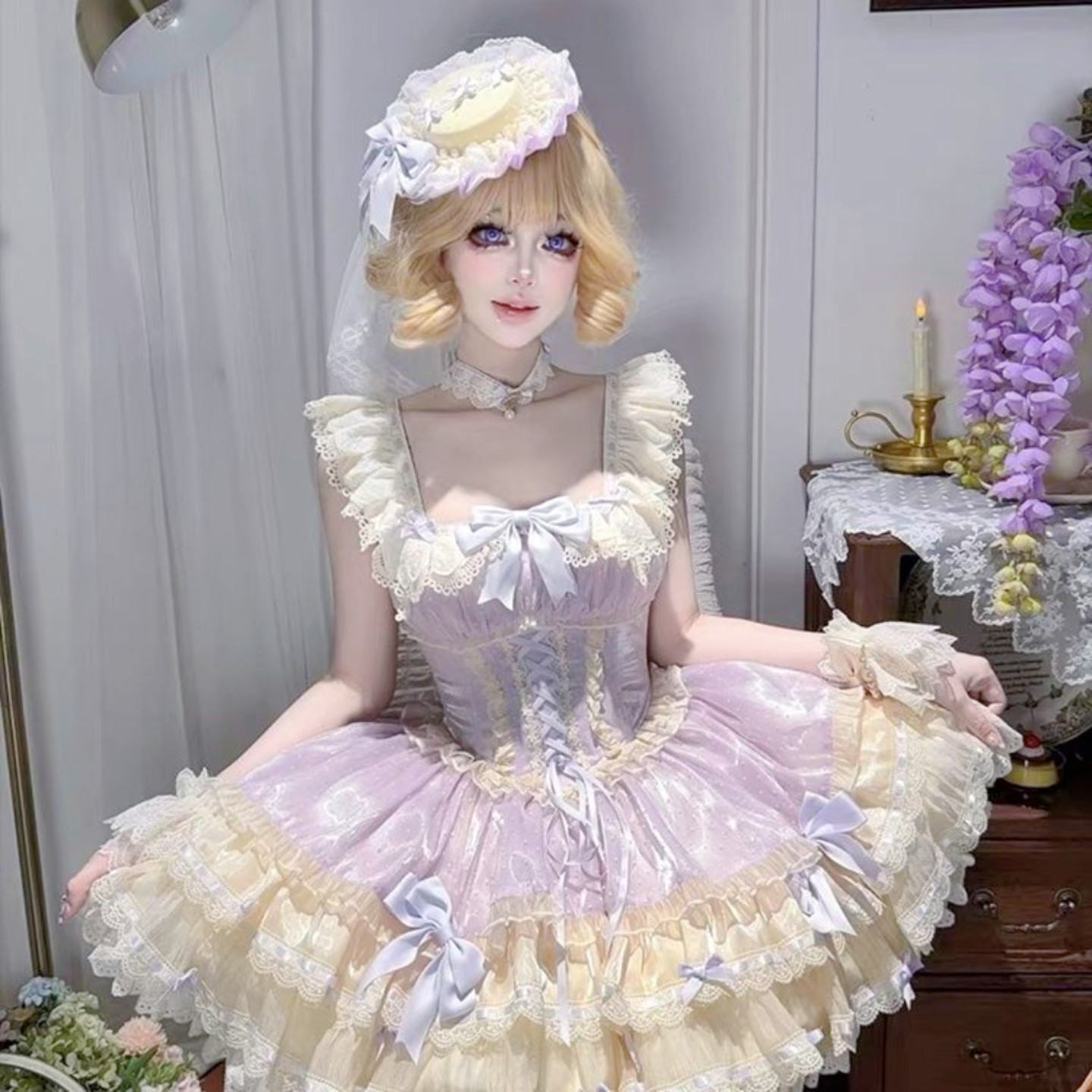小芙蝶Lolita芭蕾风洛丽塔连衣裙jsk吊蓝绿粉紫色公主裙生日礼服