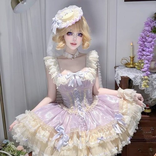 小芙蝶Lolita芭蕾风洛丽塔连衣裙jsk吊蓝绿粉紫色公主裙生日礼服