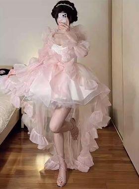 花嫁礼服蓝色lolita拖尾连衣裙洋装洛丽塔重工公主蓬蓬显瘦