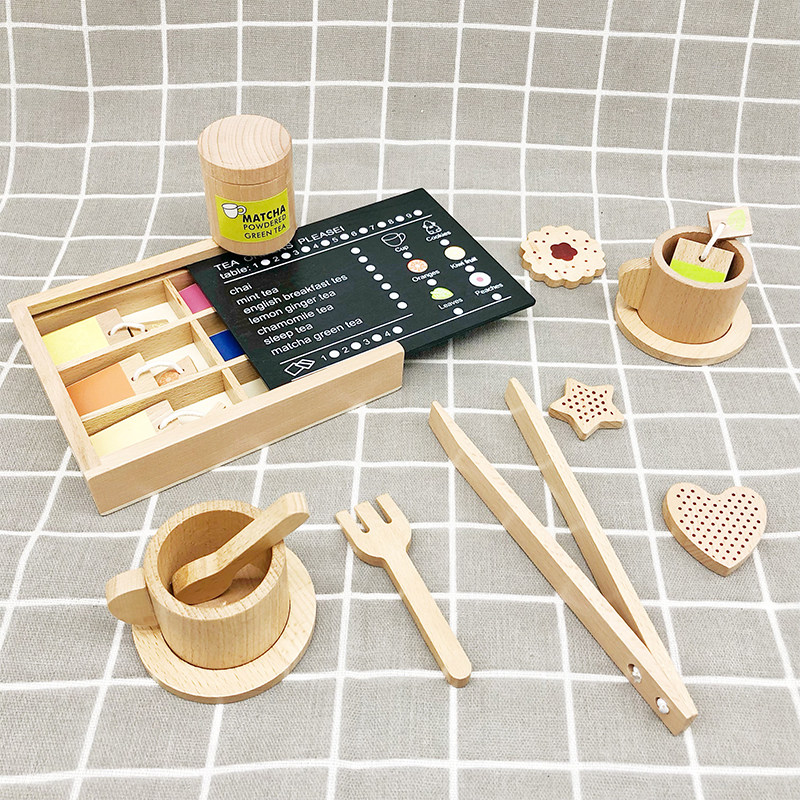 木贝佳过家家玩具下午茶具点心木制男女宝宝仿真榉木儿童摄影道具