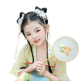 儿童汉服假发懒人一体式发箍女童古风垫发包发髻演出造型发饰头饰