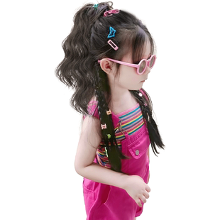 假发马尾儿童仿真喷泉抓夹y2k拳击辫女童半扎高颅顶一体式卷发