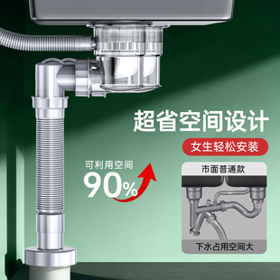 厨房下水管道全套洗菜盆过滤水槽下水器防臭防漏防溢排水管省空间