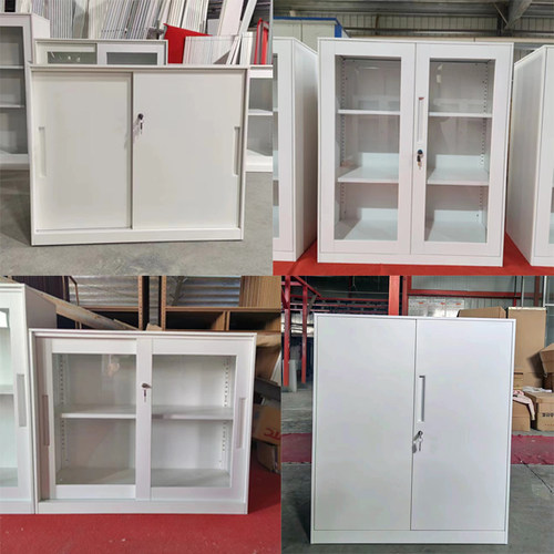 上海钢制纯白色铁皮文件柜矮柜玻璃推拉门铁移门储物柜资料档案柜