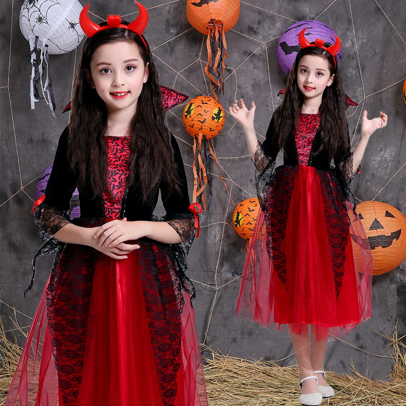 万圣节儿童服装女礼服吸血鬼女巫