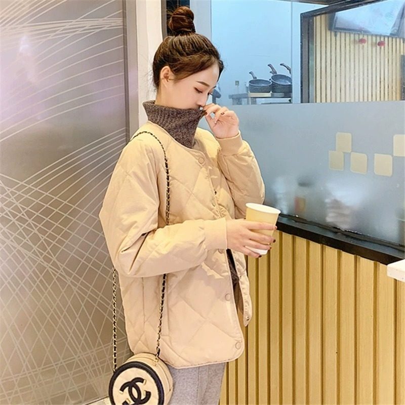 圆领菱形格羽绒服加厚