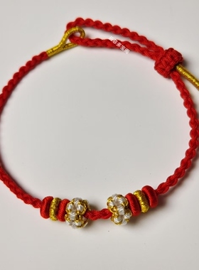 细款手工编织手绳新款桃花可穿黄金饰品编织红绳男女儿童手链2mm