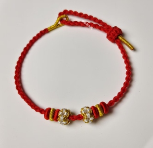 细款手工编织手绳新款桃花可穿黄金饰品编织红绳男女儿童手链2mm