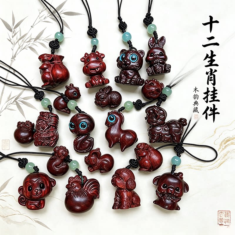紫檀十二生肖平安招财手机链