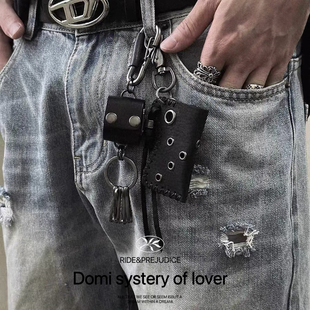 DOMI设计感头层牛皮火机套耳机套包包挂件ins潮钥匙包钥匙扣简约