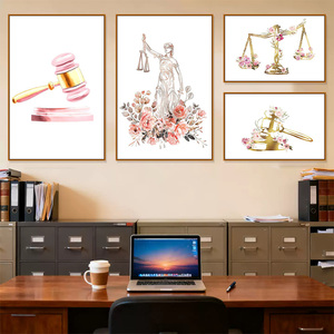 法律正义女神挂画律师事务所质询室法槌天平装饰画办公室简约壁画