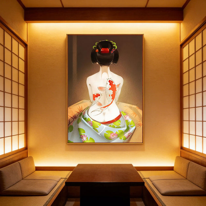 日式挂画和风日本浮世绘壁画仕女图艺妓和服美女料理寿司店装饰画