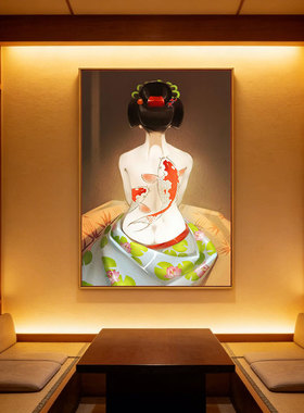 日式挂画和风日本浮世绘壁画仕女图艺妓和服美女料理寿司店装饰画