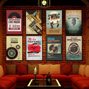 黑胶唱片音乐清吧挂画主题酒吧墙面墙壁海报复古美式工业风装饰画