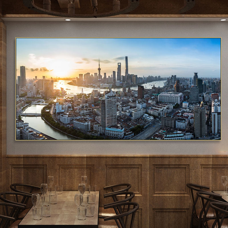 上海黄浦江夜景装饰画酒店民宿外滩风景挂画东方明珠城市建筑壁画