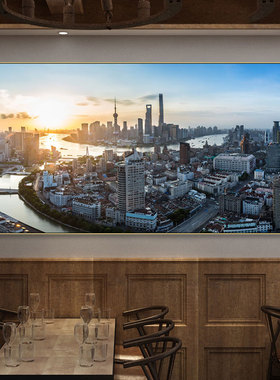 上海黄浦江夜景装饰画酒店民宿外滩风景挂画东方明珠城市建筑壁画