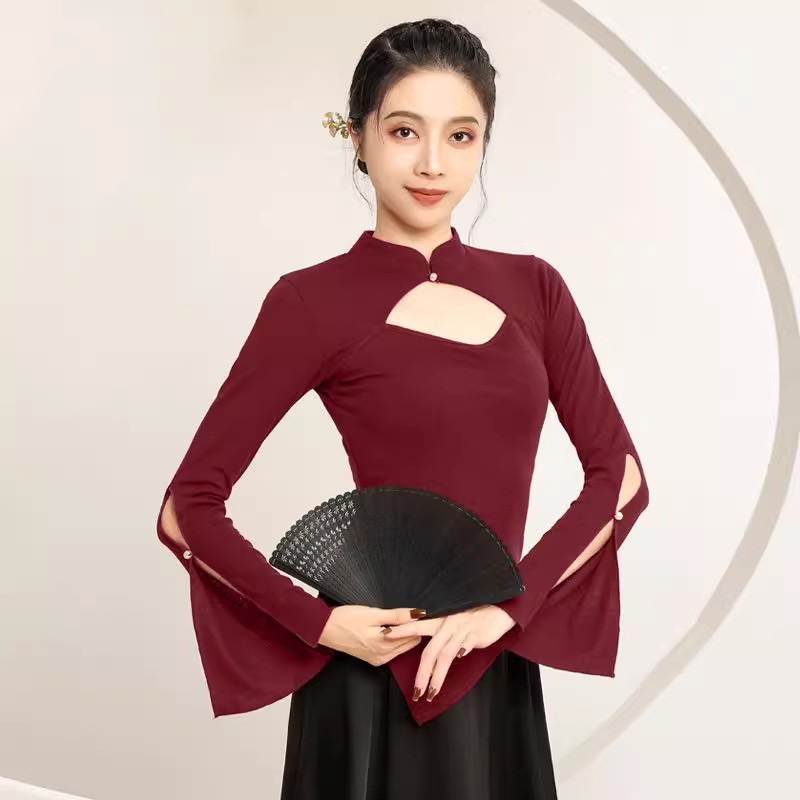 古典舞气质长袖旗袍上衣现代舞形体身韵服中国舞练功服装修身显瘦