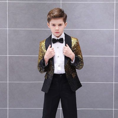 儿童帅气时尚渐变亮片男童礼服舞台走秀钢琴表演西服男孩西装上衣