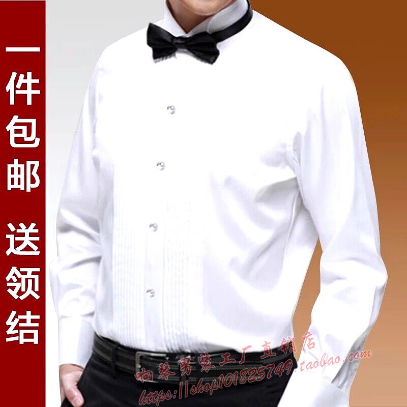 男士演出礼服衬衫舞台表演成人学生大合唱团服装长袖白色领结衬衣