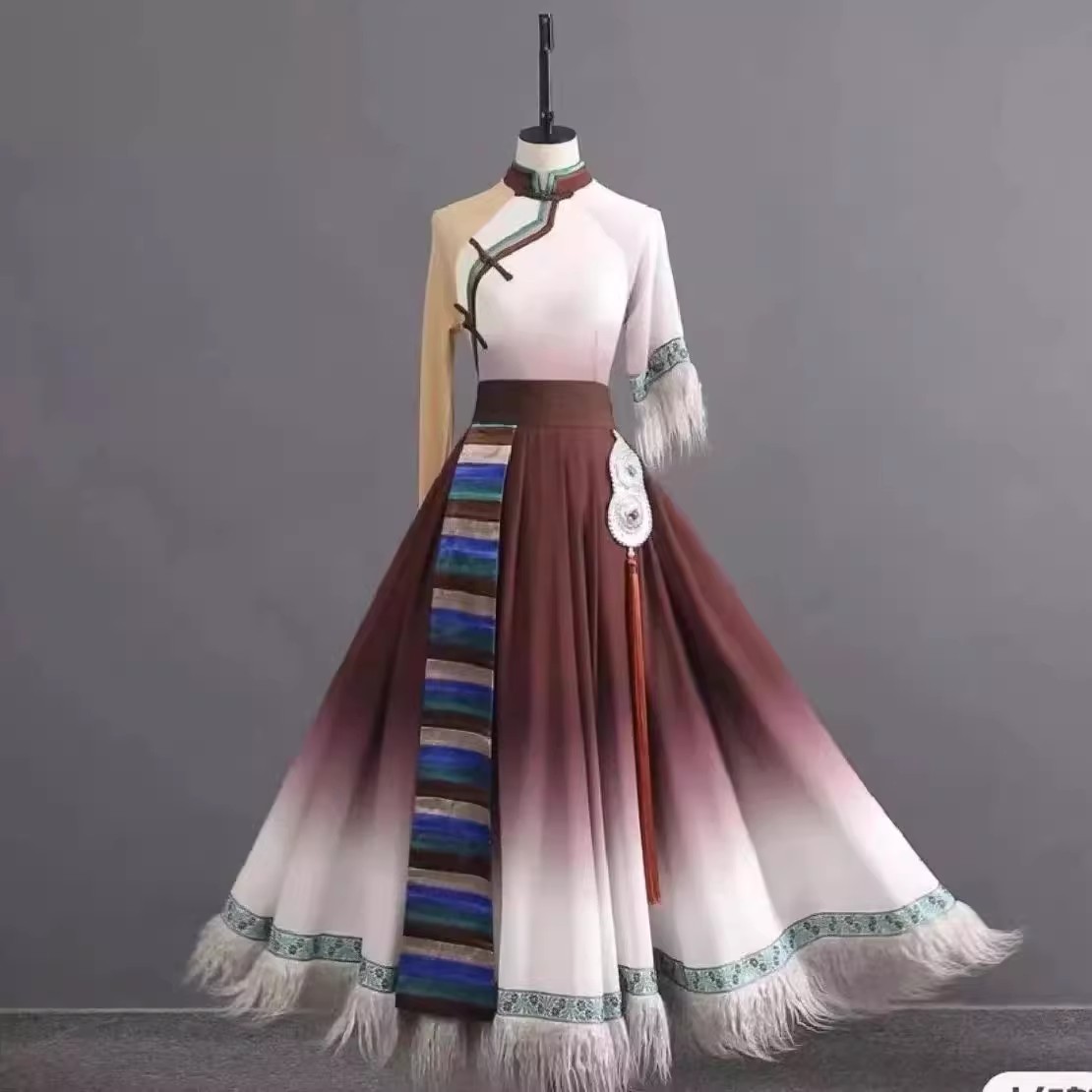 藏族次仁拉索舞蹈演出服装民族女学生艺考舞蹈练习舞蹈半身长裙舞