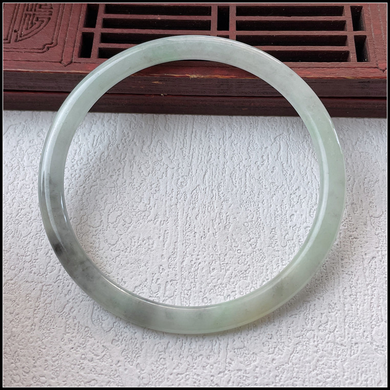 52圈口天然缅甸翡翠A货手镯冰糯种飘乌鸡灰细条叮当镯玉镯子女