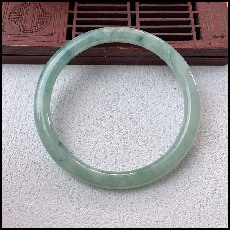 58圈口天然缅甸翡翠A货手镯冰种飘花细圆条叮当镯玉镯子女