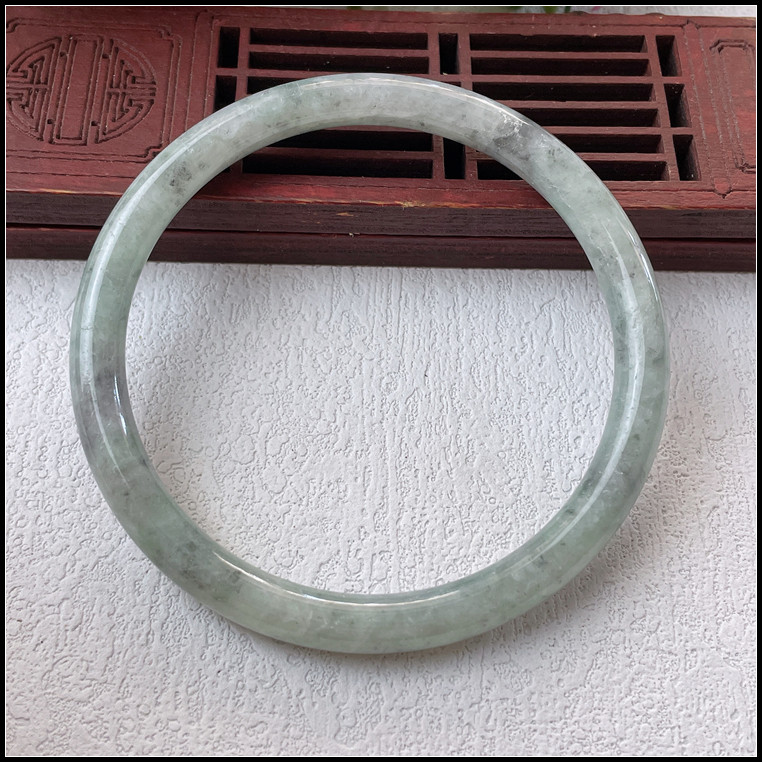 58圈口天然缅甸翡翠A货手镯冰糯种淡乌鸡灰细圆条叮当镯玉镯子