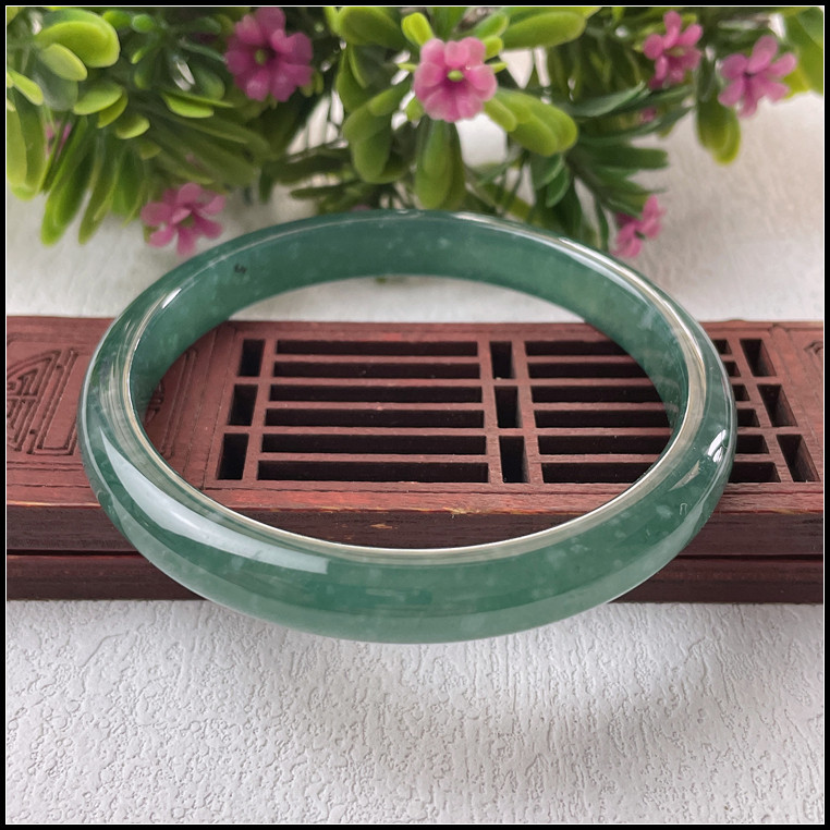 57圈口天然翡翠A货手镯冰种蓝水窄条正圈圆镯平安镯玉镯子危料