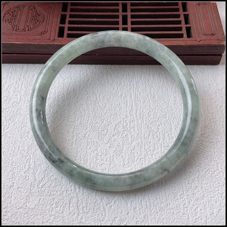 57圈口天然缅甸翡翠A货手镯冰糯种飘乌鸡灰细圆条叮当镯玉镯子