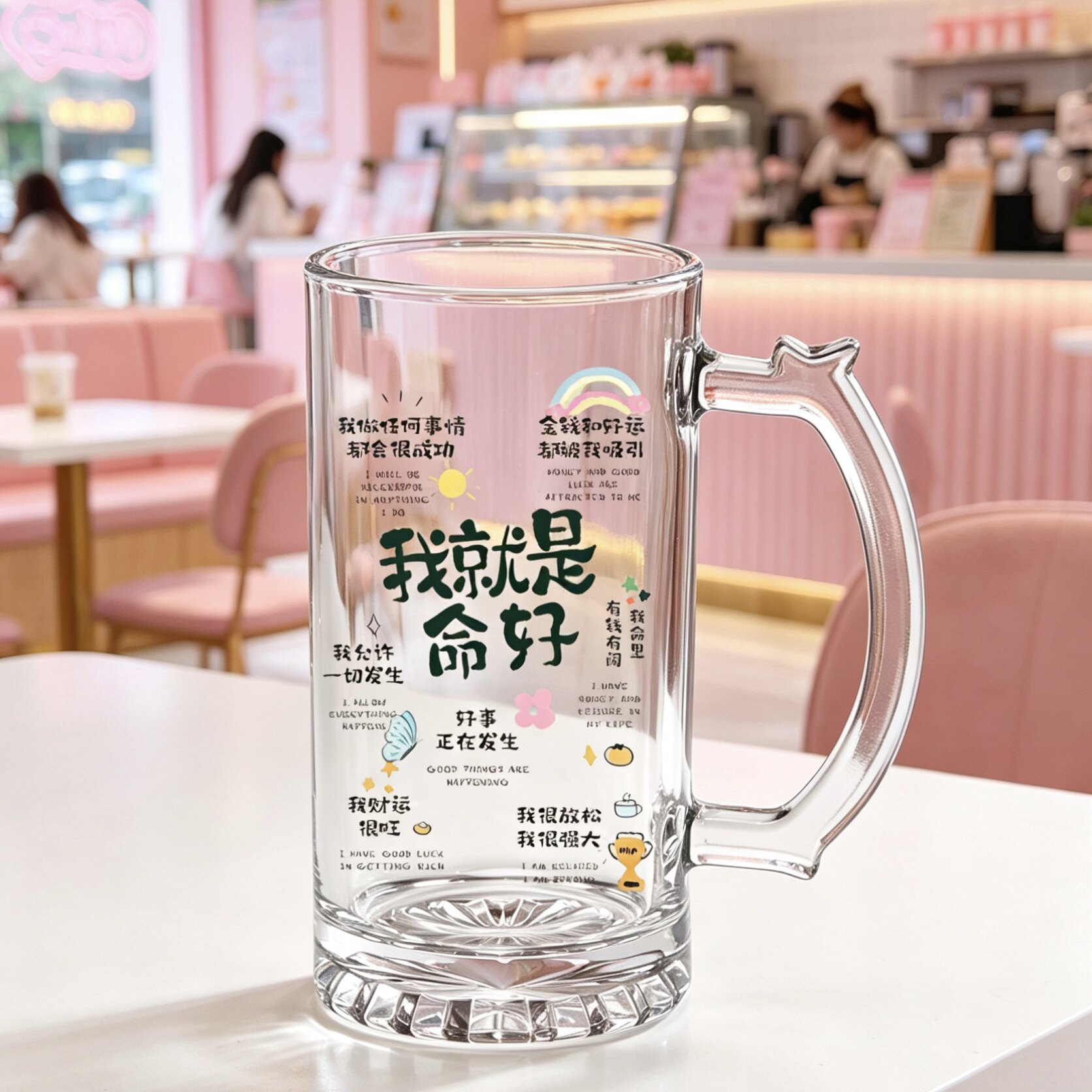 正能量显化杯我就是命好玻璃杯新款高颜值果汁杯办公室咖啡杯水杯