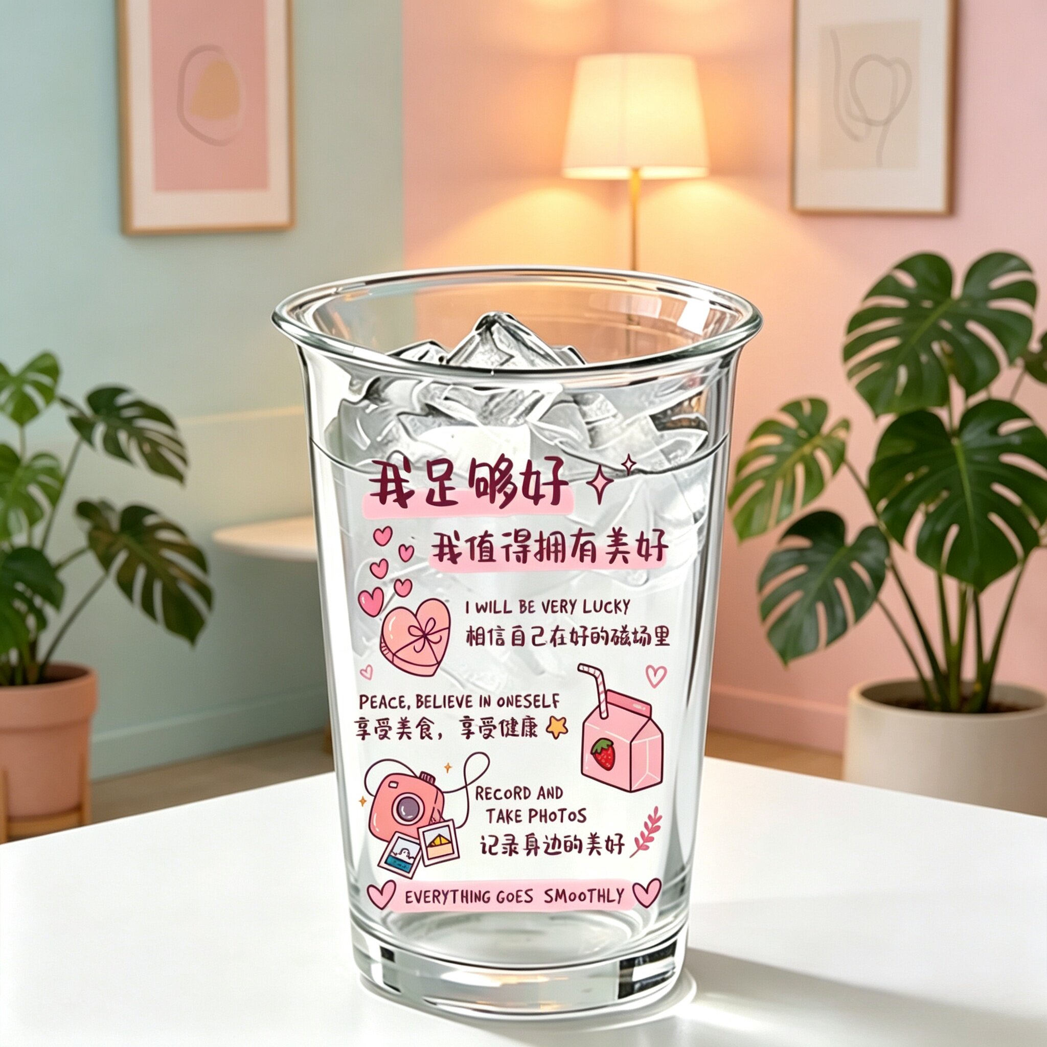 正能量自我暗示我足够好玻璃杯高颜值啤酒果汁杯办公室咖啡杯水杯