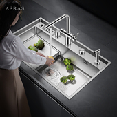 阿萨斯厨房阶梯水槽大单槽304不锈钢洗菜盆套餐台下盆家用洗碗池