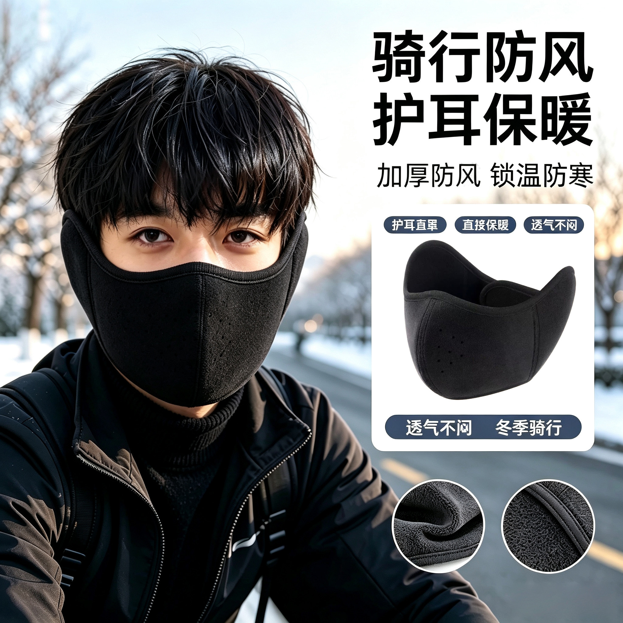 新款保暖口罩男士耳罩一体冬季保暖防寒口罩骑行防风加厚面罩男