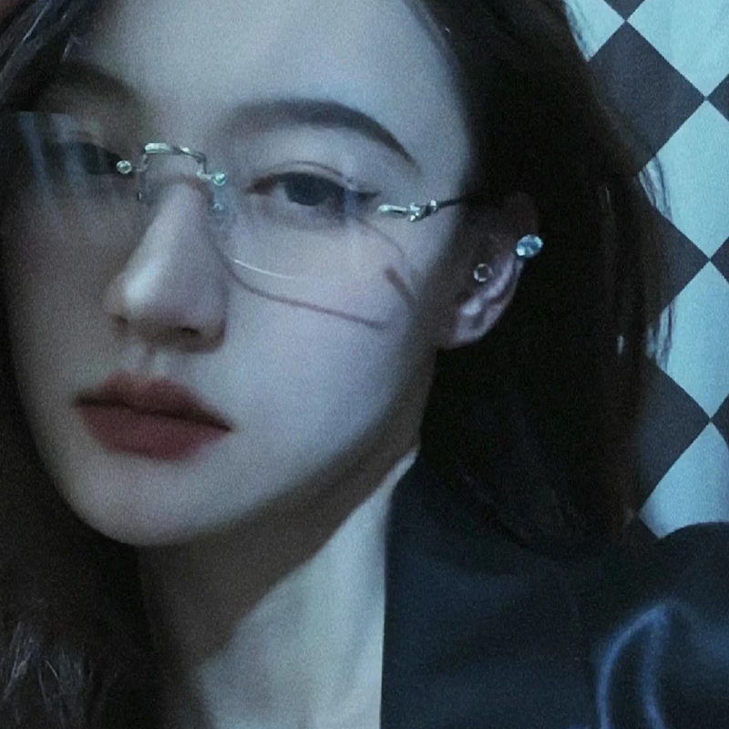 御姐风纯欲金丝边无框眼镜