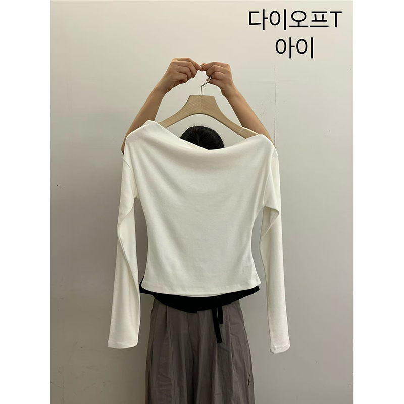 现韩国东大门代购2025秋季taupe-a净版气质修身条纹长袖T恤上衣