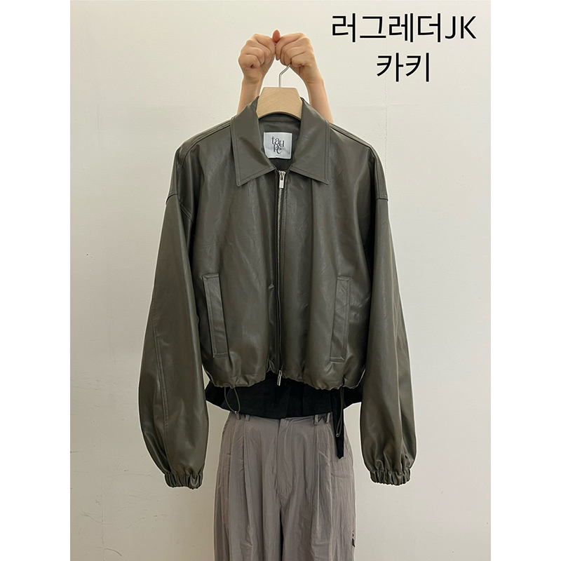 现 韩国东大门代购2025秋季TAUPE-a潮酷复古翻领拉链纯色皮衣外套