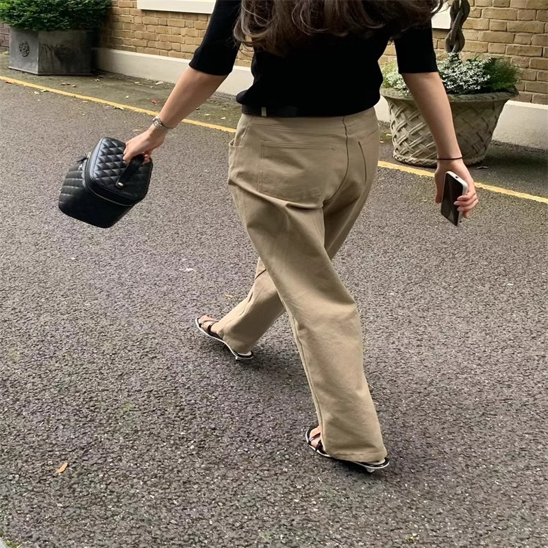 现 韩国东大门代购2024秋冬ounce-a高腰宽松慵懒松弛感直筒长裤女