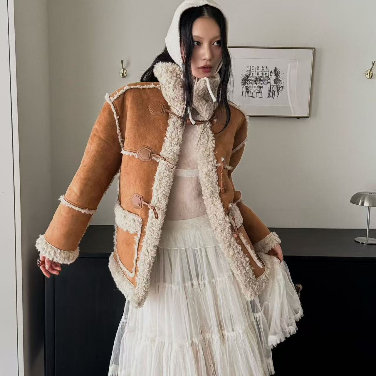 现 韩国东大门代购2025秋季Foundation-a复古牛角扣两面可穿外套