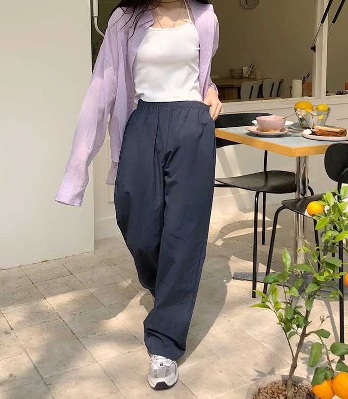韩国东大门代购24夏季FROM BEGINNING-a松紧系带直筒宽松阔腿长裤