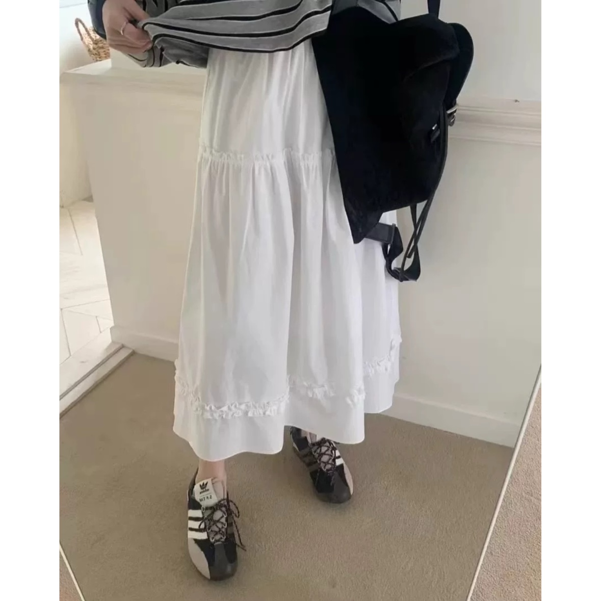 现 韩国东大门代购2025秋pretty young thing-a松紧腰花边半身裙