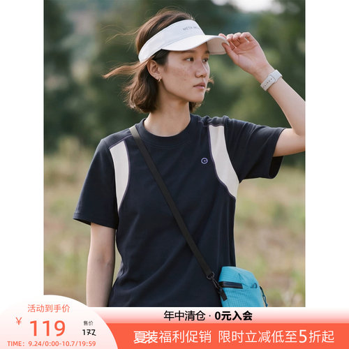 CLOUDSPACE【漫行T】撞色拼接绣花短袖女T恤夏季显瘦休闲上衣