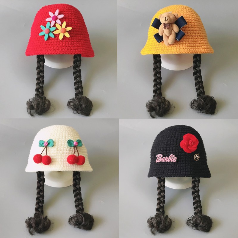 秋冬天小女孩学生带假发儿童帽子