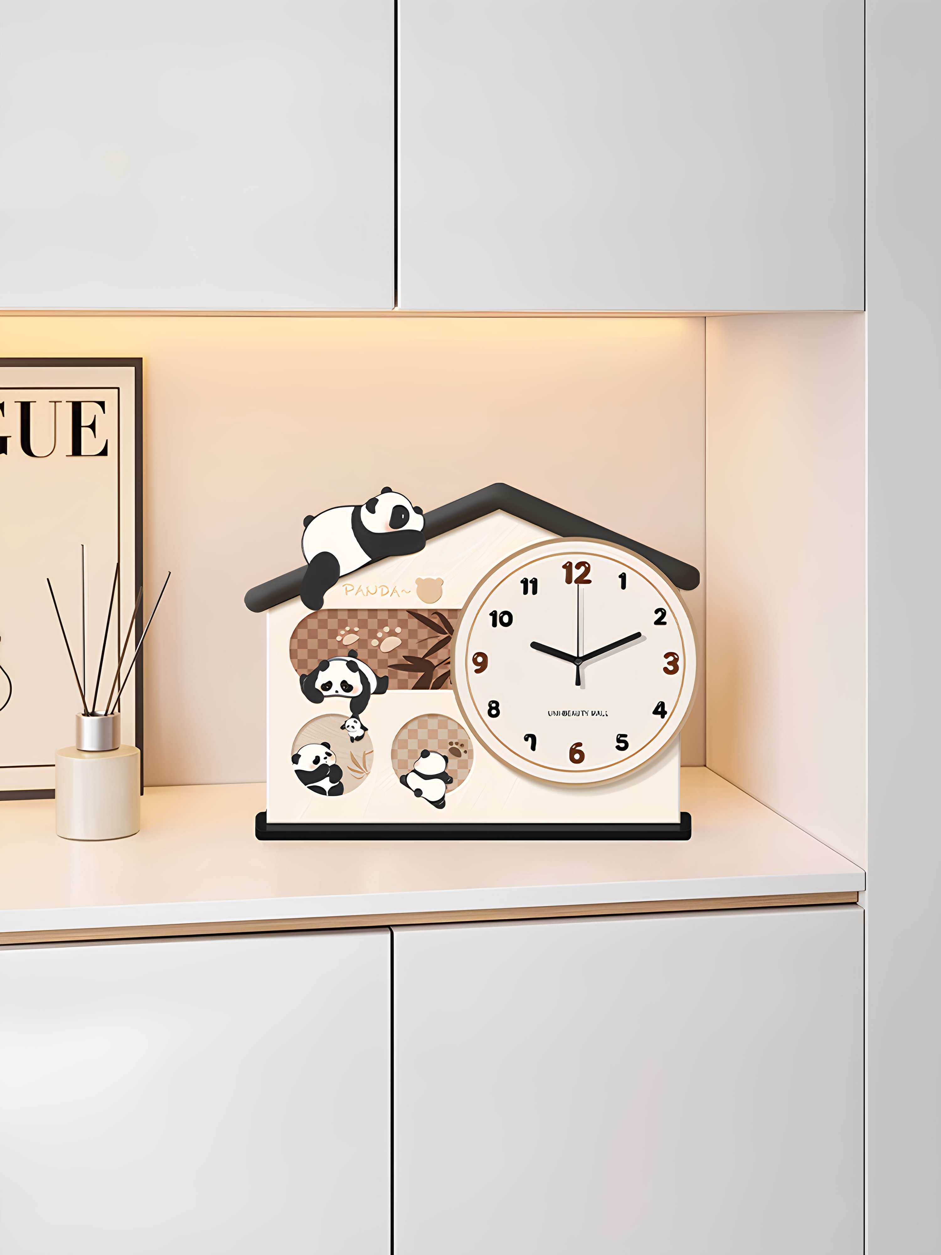 暖居熊猫桌面时钟摆台式创意台钟座钟高级感客厅装饰品钟表小摆件 - 封面