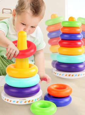 幼儿童套圈叠叠乐彩虹塔音乐不倒翁层层叠七彩叠叠圈玩具地摊