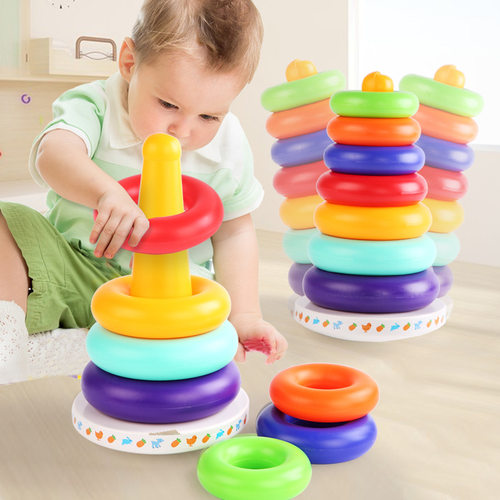 幼儿童套圈叠叠乐彩虹塔音乐不倒翁层层叠七彩叠叠圈玩具地摊